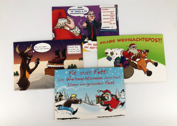 4 Postkarten im Beutel, Weihnachten lustig
