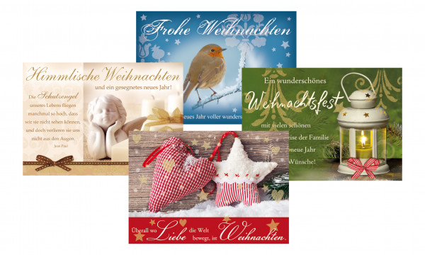 4 Postkarten im Beutel, Weihnachten klassisch